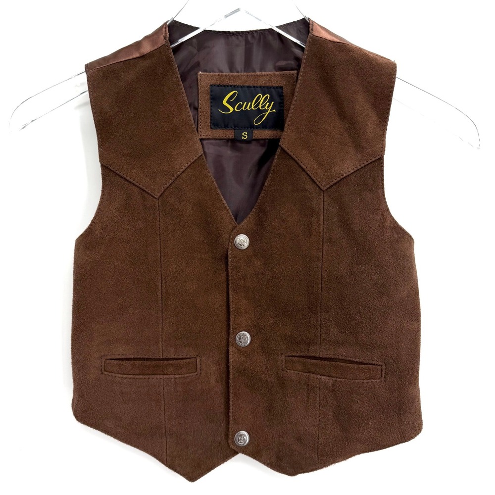 Scully Kids Brown Suede Leather Vest Boys Size S Western Star Buttons Cowboy